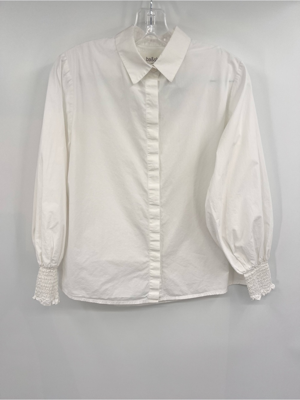ba&sh White Puff-Sleeve smocked wrist button down poplin cotton S